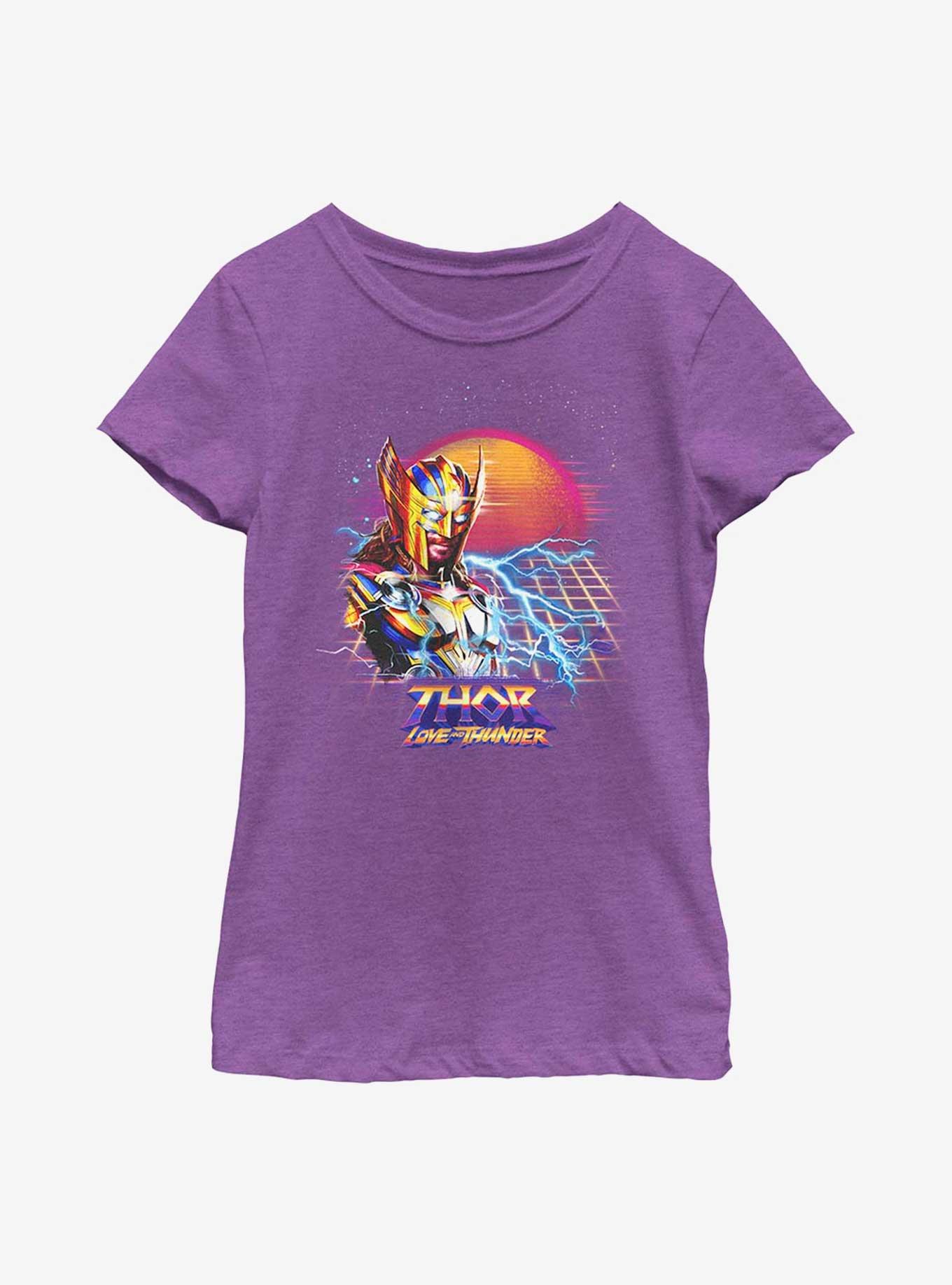 Marvel Thor: Love And Thunder Synthwave Sunset Youth Girls T-Shirt, PURPLE BERRY, hi-res