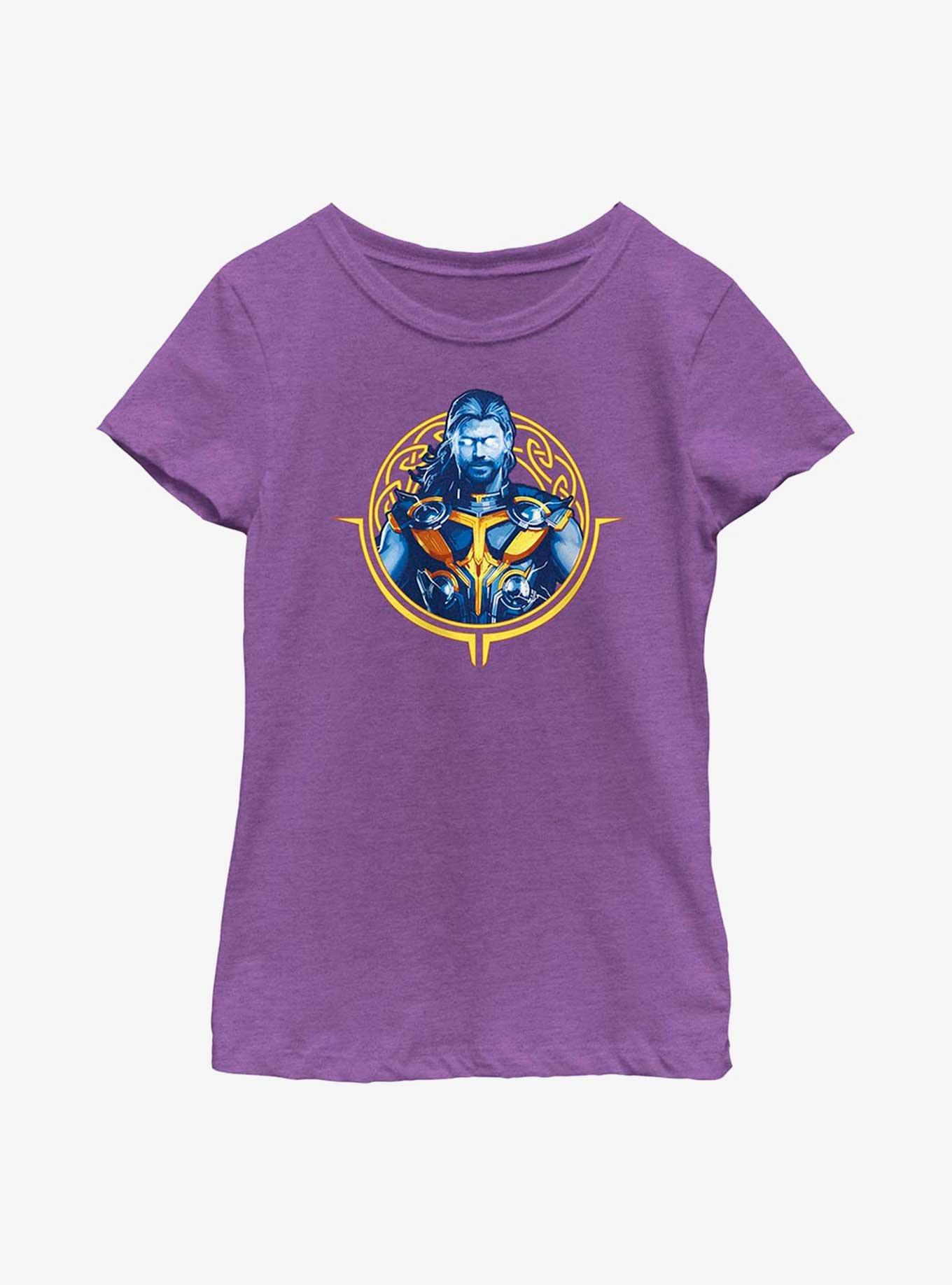 Marvel Thor: Love And Thunder Circle Badge Youth Girls T-Shirt, PURPLE BERRY, hi-res
