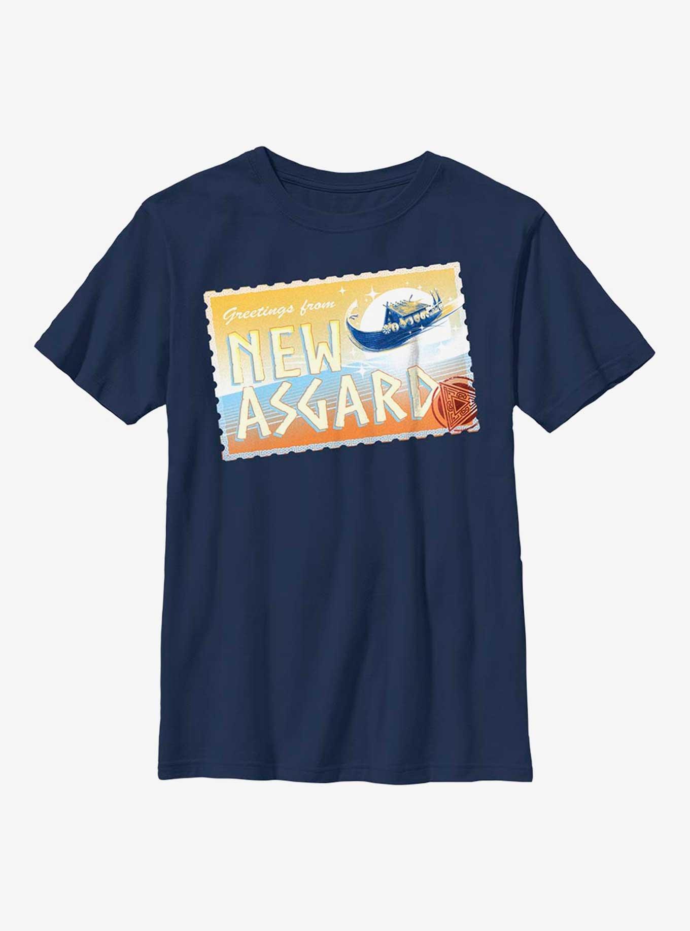 Marvel Thor: Love And Thunder New Asgard Postcard Youth T-Shirt, NAVY, hi-res