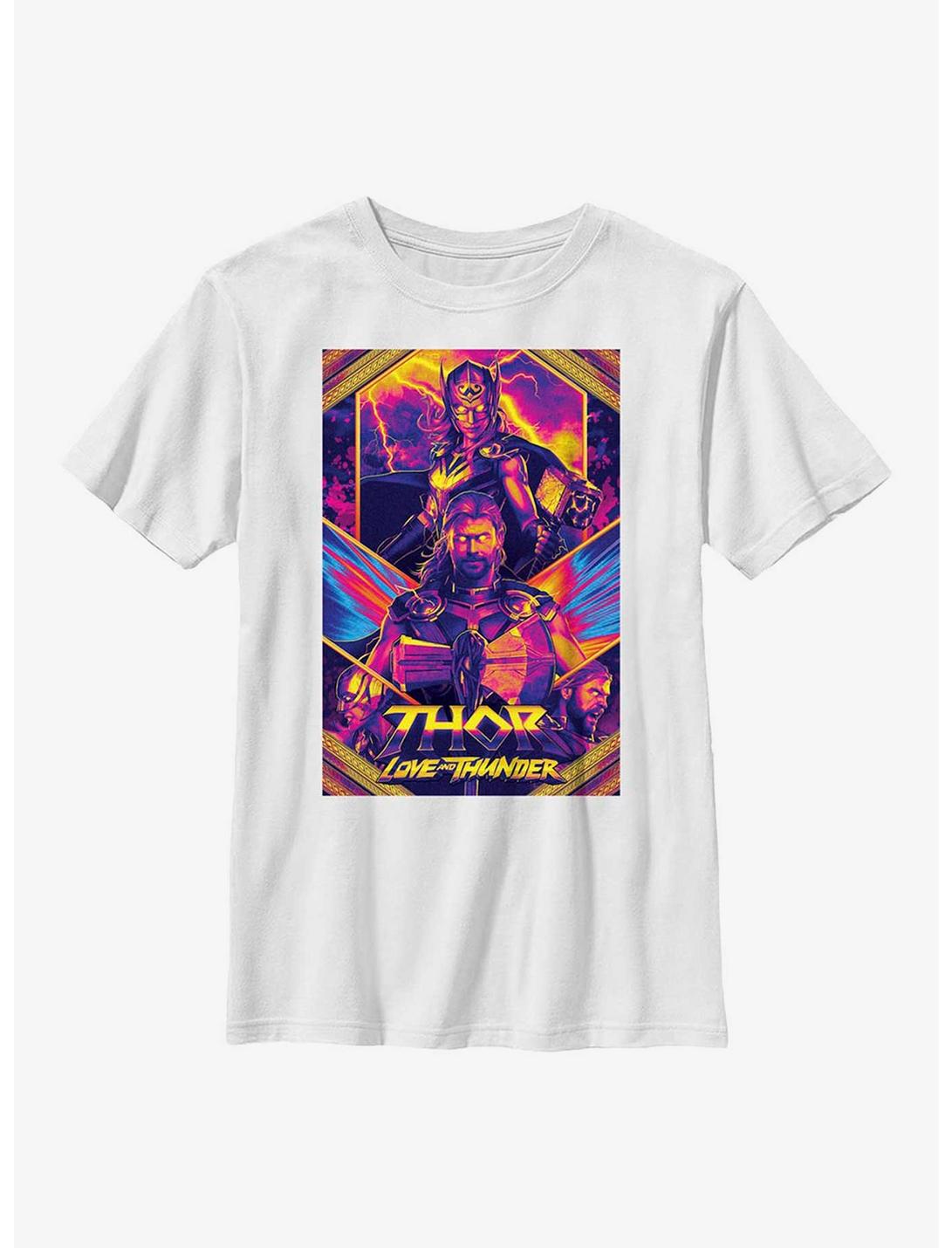 Marvel Thor: Love And Thunder Neon Poster Youth T-Shirt, WHITE, hi-res