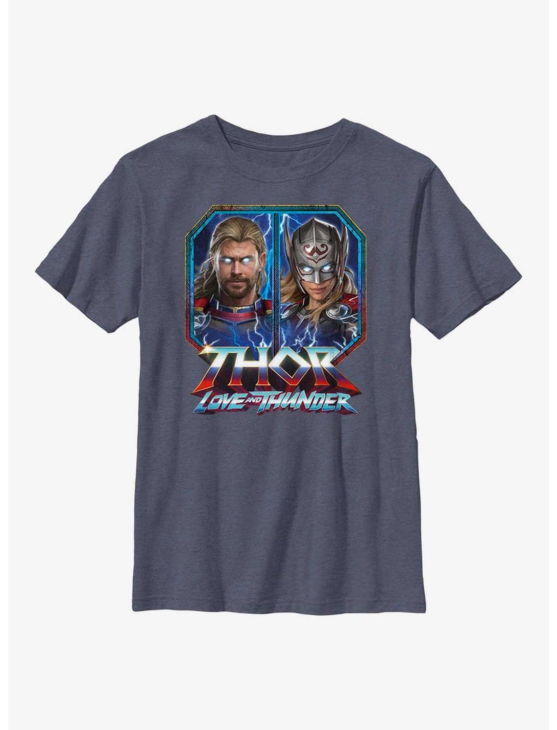 Marvel Thor: Love And Thunder Portraits Boxup Youth T-Shirt, NAVY HTR, hi-res