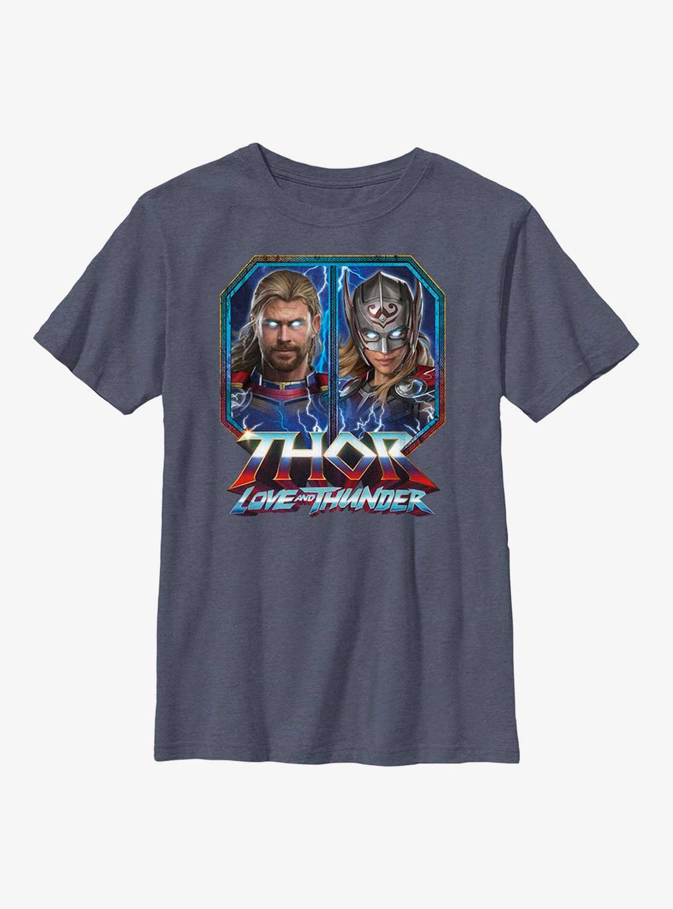 Marvel Thor: Love And Thunder Portraits Boxup Youth T-Shirt, NAVY HTR, hi-res