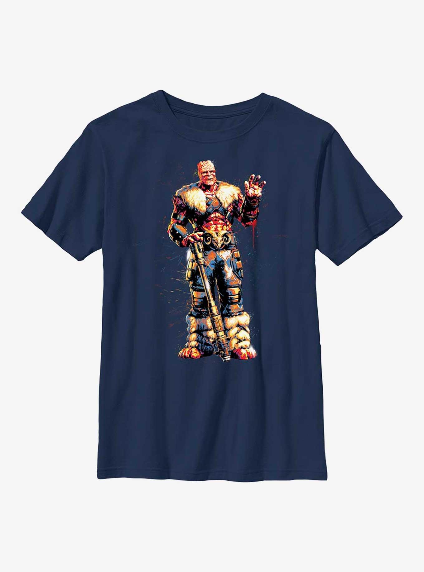 Marvel Thor: Love And Thunder Splatter Paint Korg Youth T-Shirt, NAVY, hi-res