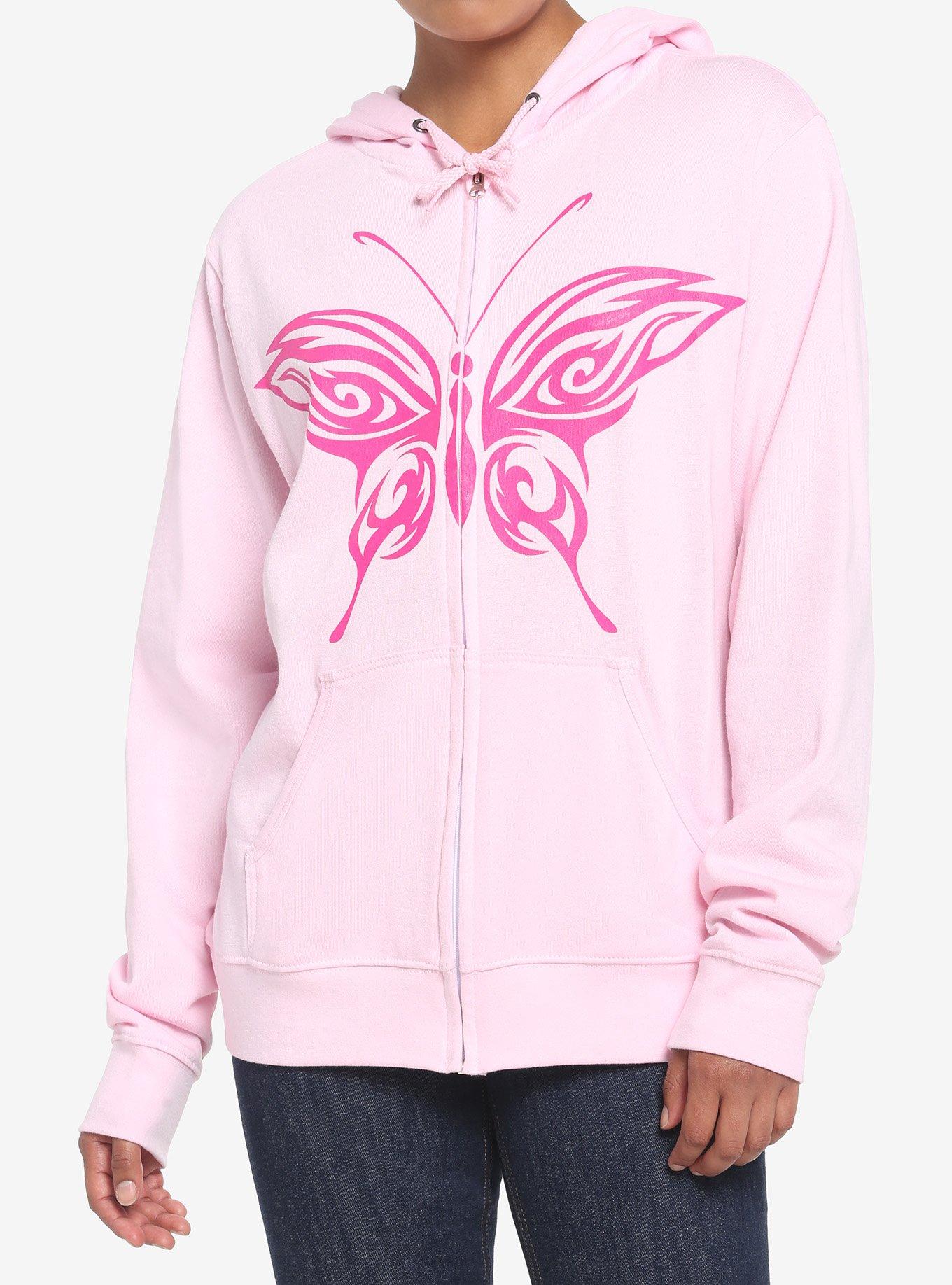 Pink Butterfly Y2K Girls Hoodie, MULTI, hi-res