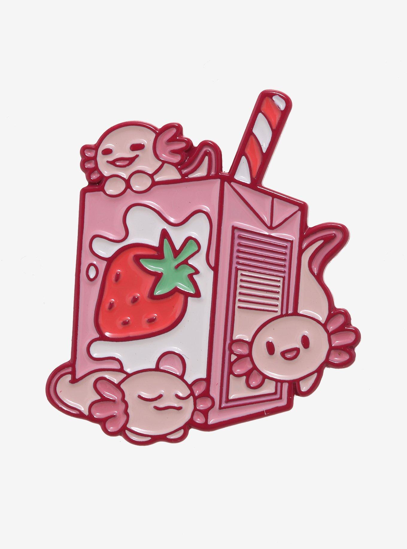 Strawberry Milk Axolotl Enamel Pin, , hi-res