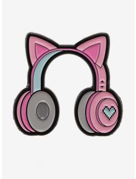 Cat Headphones Enamel Pin, , hi-res