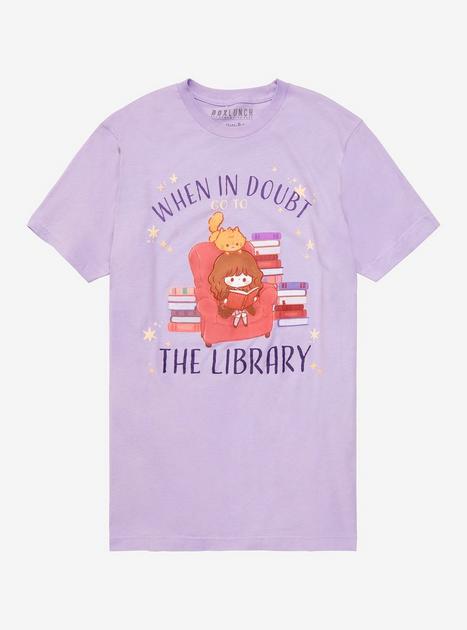 Women's T-Shirts [Out of Print] Hermione Granger / When in doubt, go to the library Tee (Black) (Womens) Harry Potter Chibi Hermione & Crookshanks Library Women's T