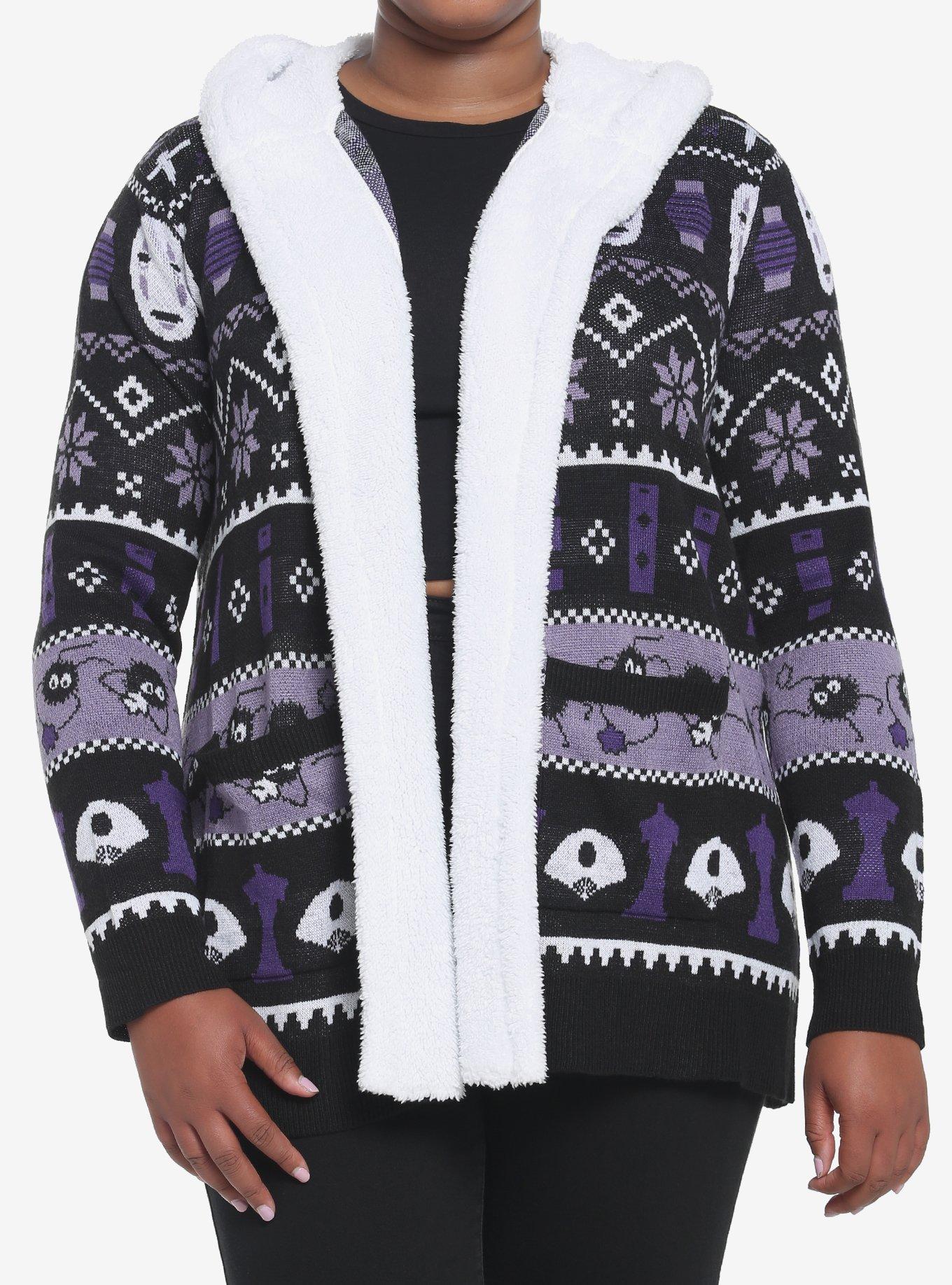 Her Universe Studio Ghibli Spirited Away Fair Isle Sherpa Open Cardigan Plus Size, MULTI, hi-res