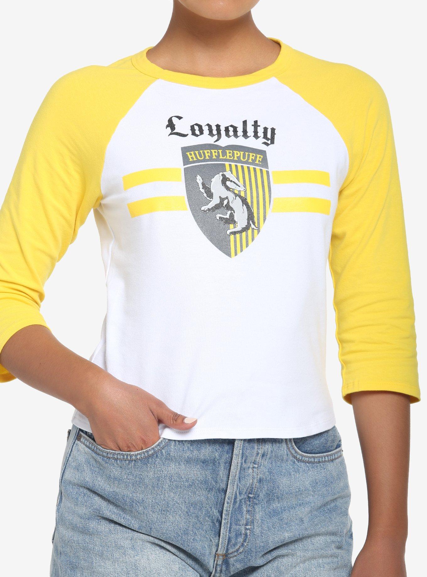 Harry Potter Hufflepuff Varsity Crop Raglan T-Shirt, IVORY  GOLD, hi-res