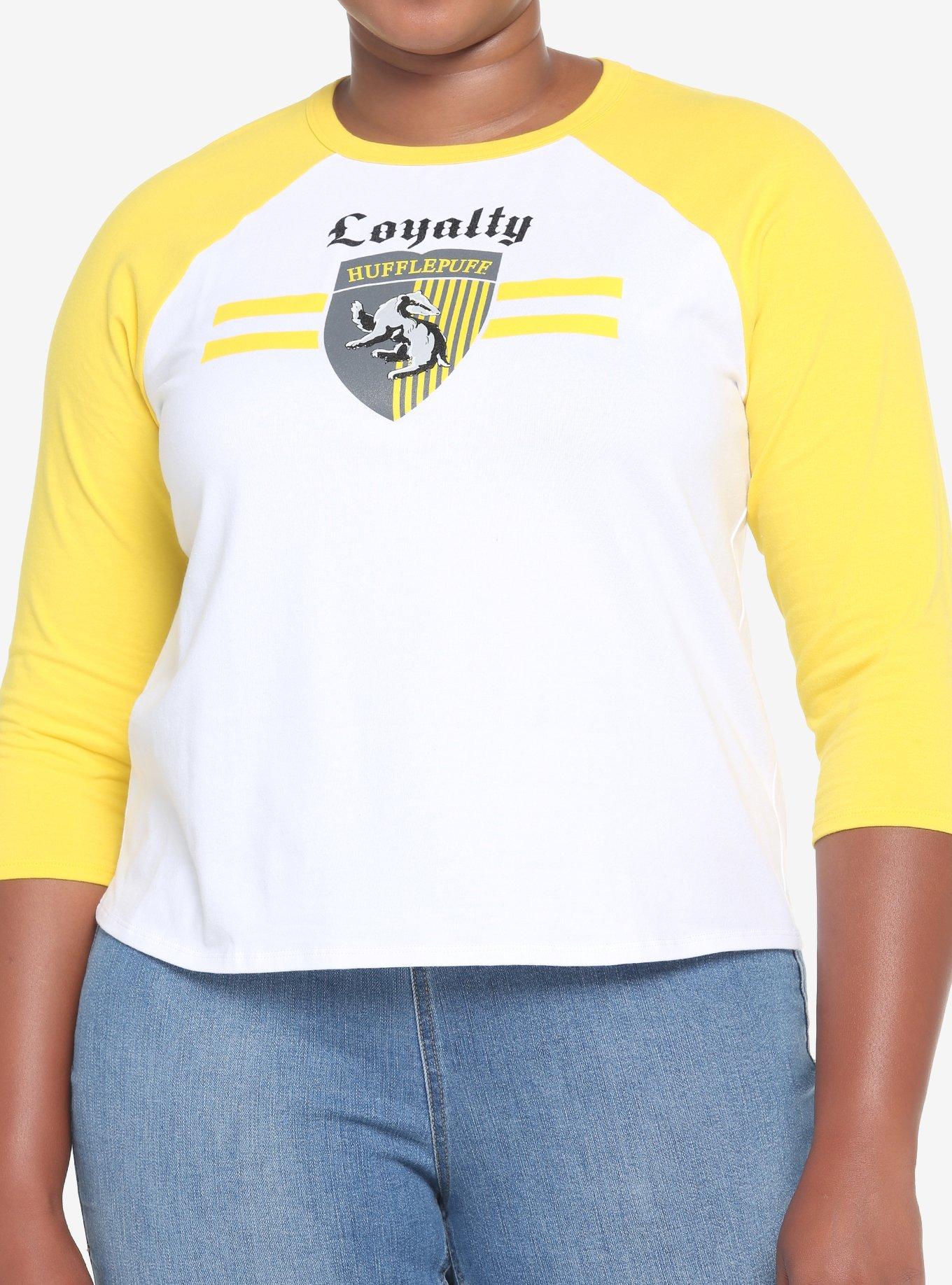 Harry Potter Hufflepuff Varsity Crop Raglan T-Shirt Plus Size, IVORY  GOLD, hi-res
