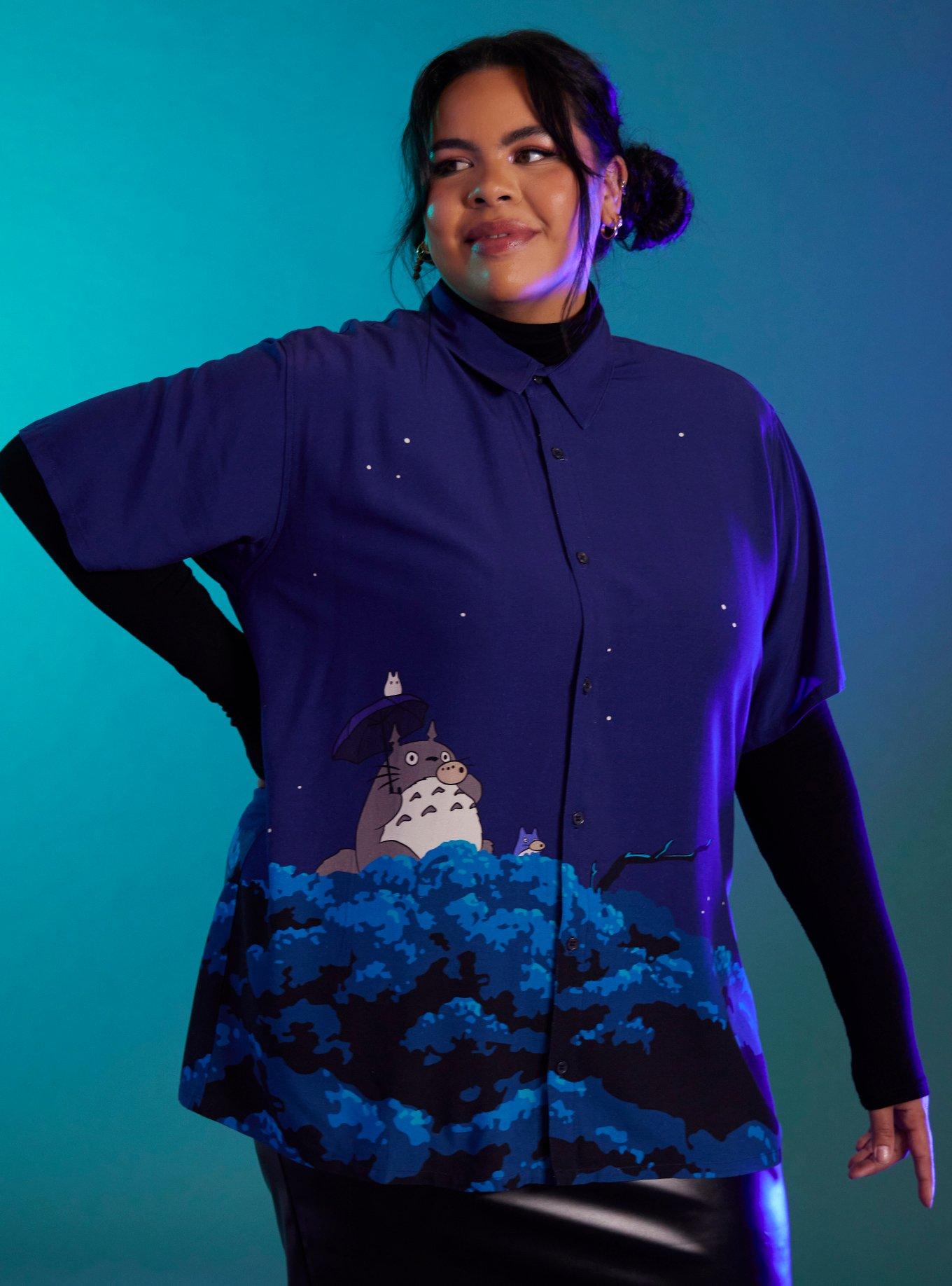 Studio Ghibli My Neighbor Totoro Night Sky Woven Button-Up Plus Size, BLUE  NAVY, hi-res