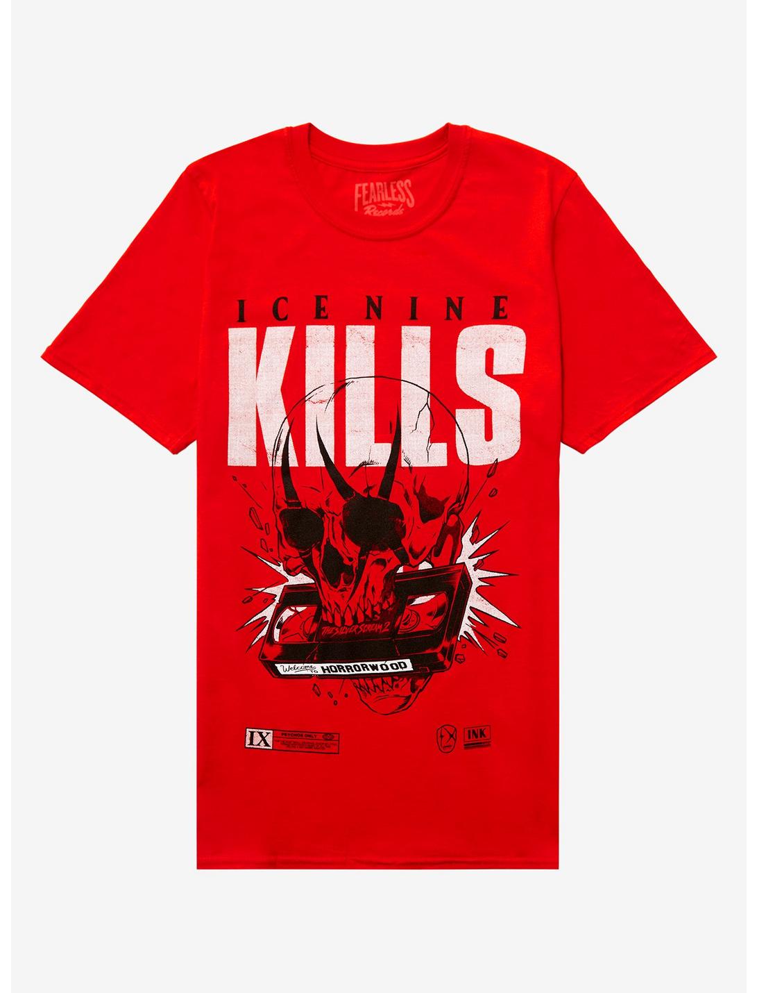 Ice Nine Kills Skull Video Tape Boyfriend Fit Girls T-Shirt, RED, hi-res