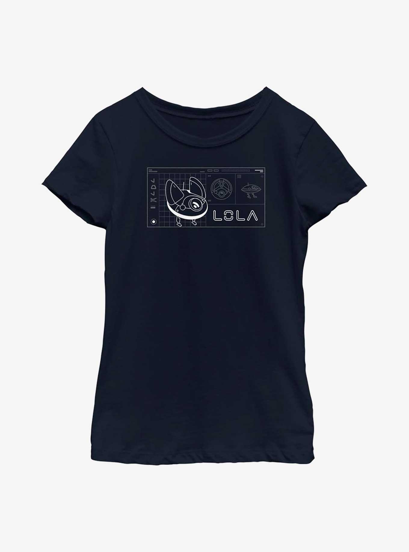 Star Wars Obi-Wan Kenobi Lola Droid Schematic Youth Girls T-Shirt, NAVY, hi-res