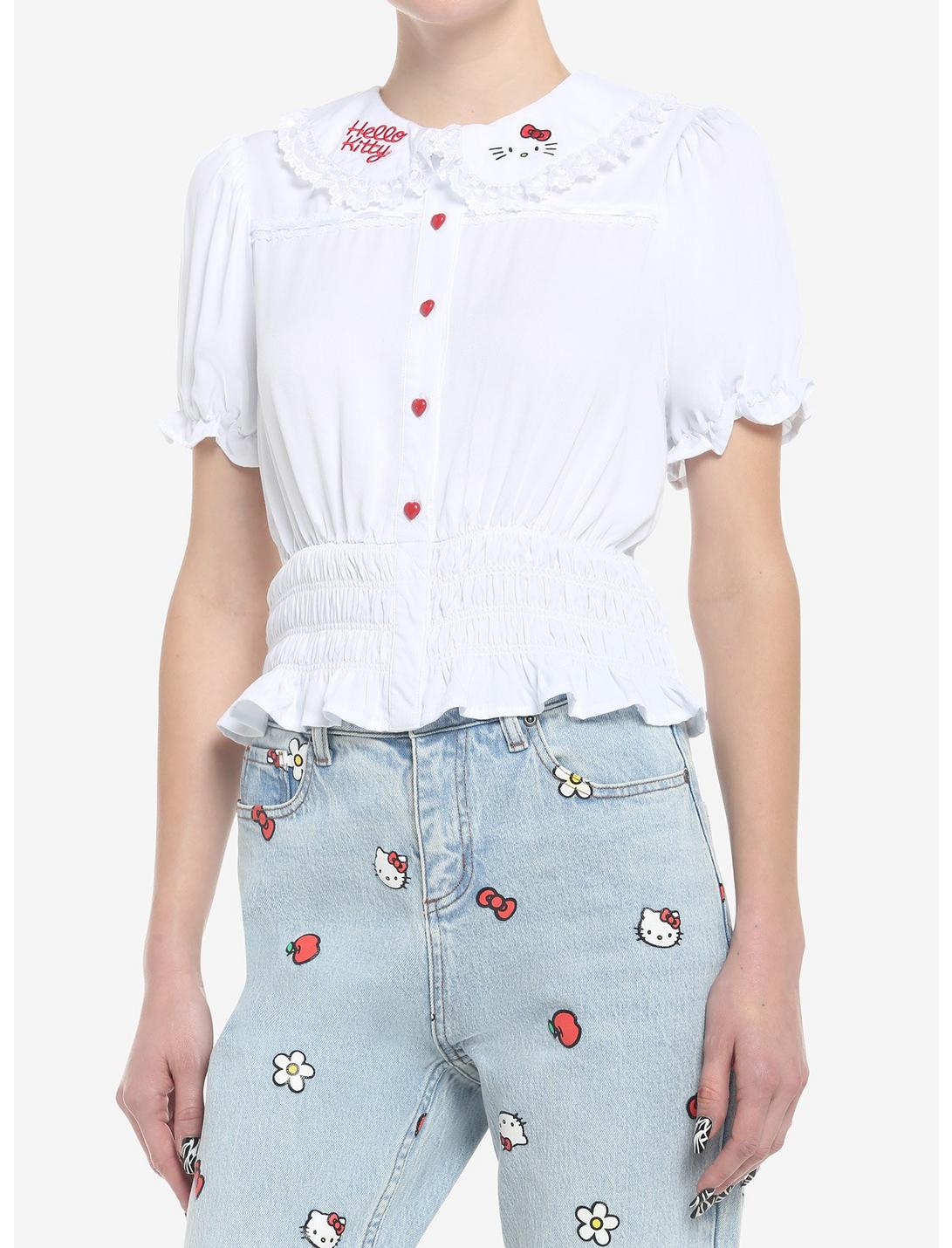 Hello Kitty Lace Girls Woven Button-Up Top, MULTI, hi-res