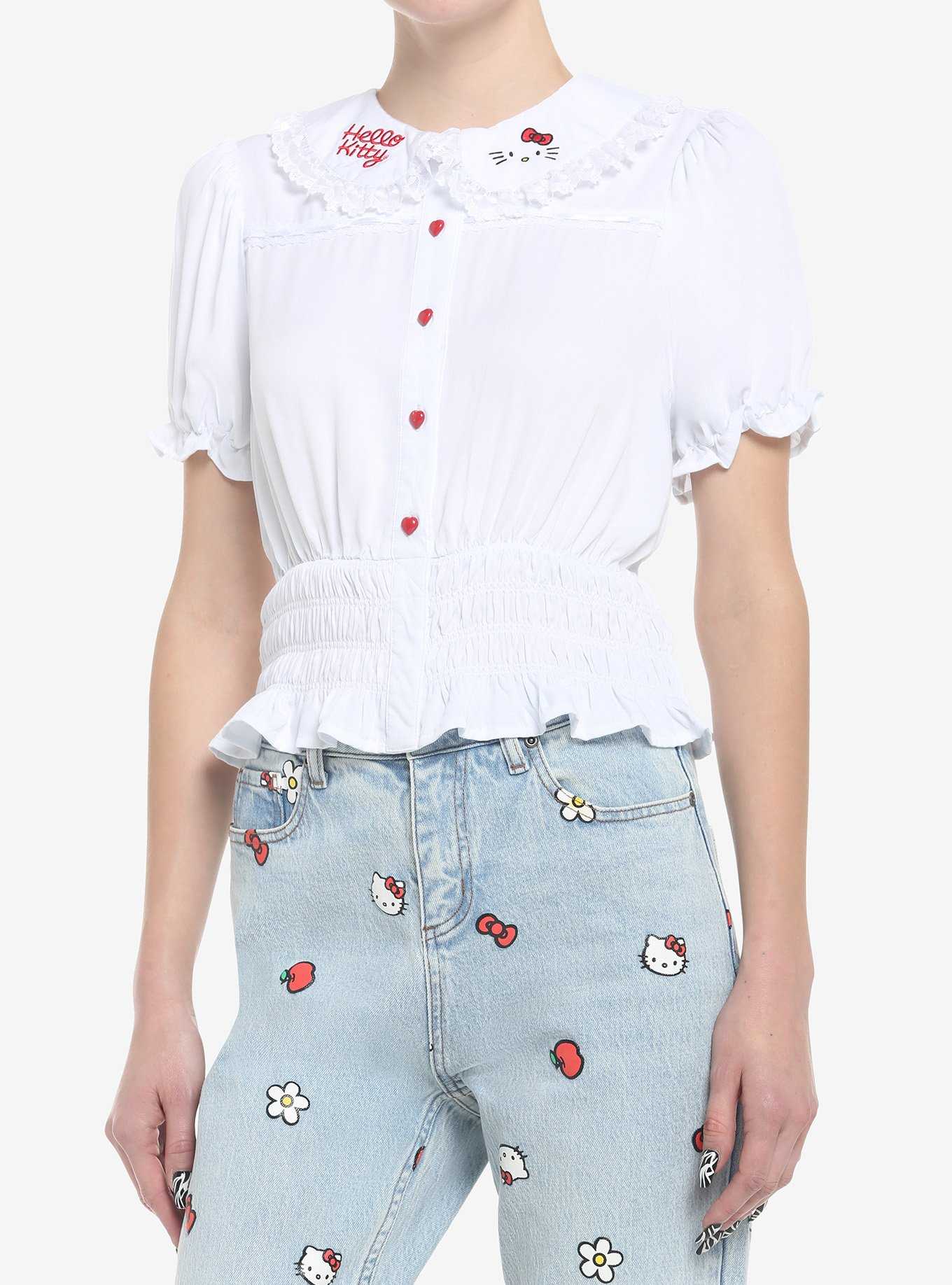 Hello Kitty Lace Girls Woven Button-Up Top, , hi-res