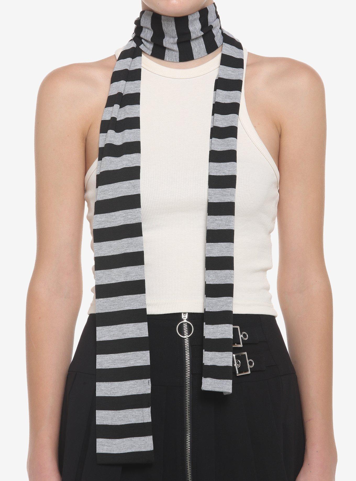 Black & Grey Stripe Skinny Scarf | Hot Topic