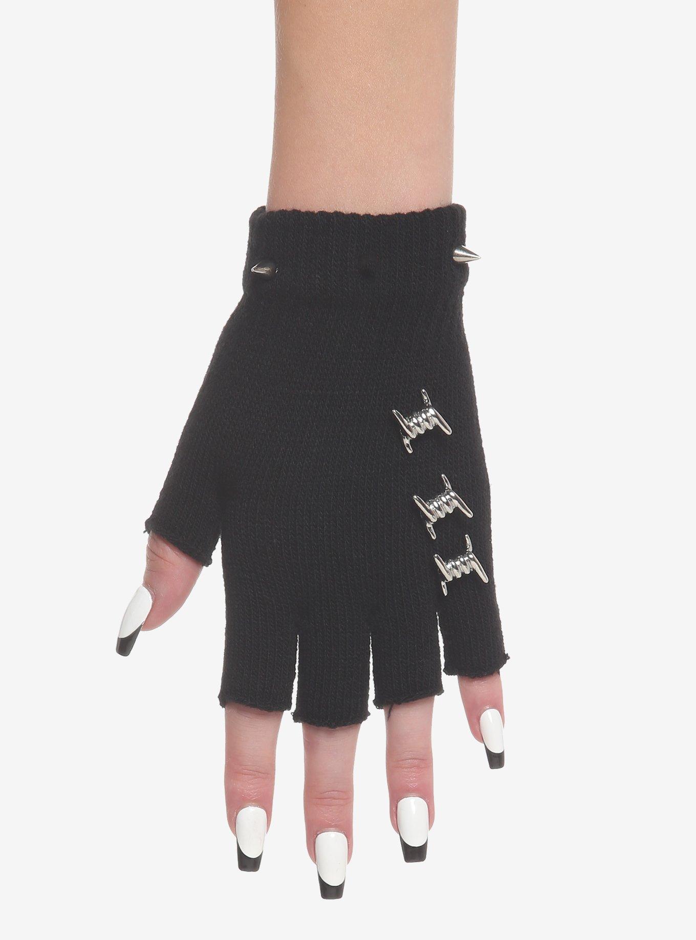 Barbed Wire Spike Stud Fingerless Gloves, , hi-res