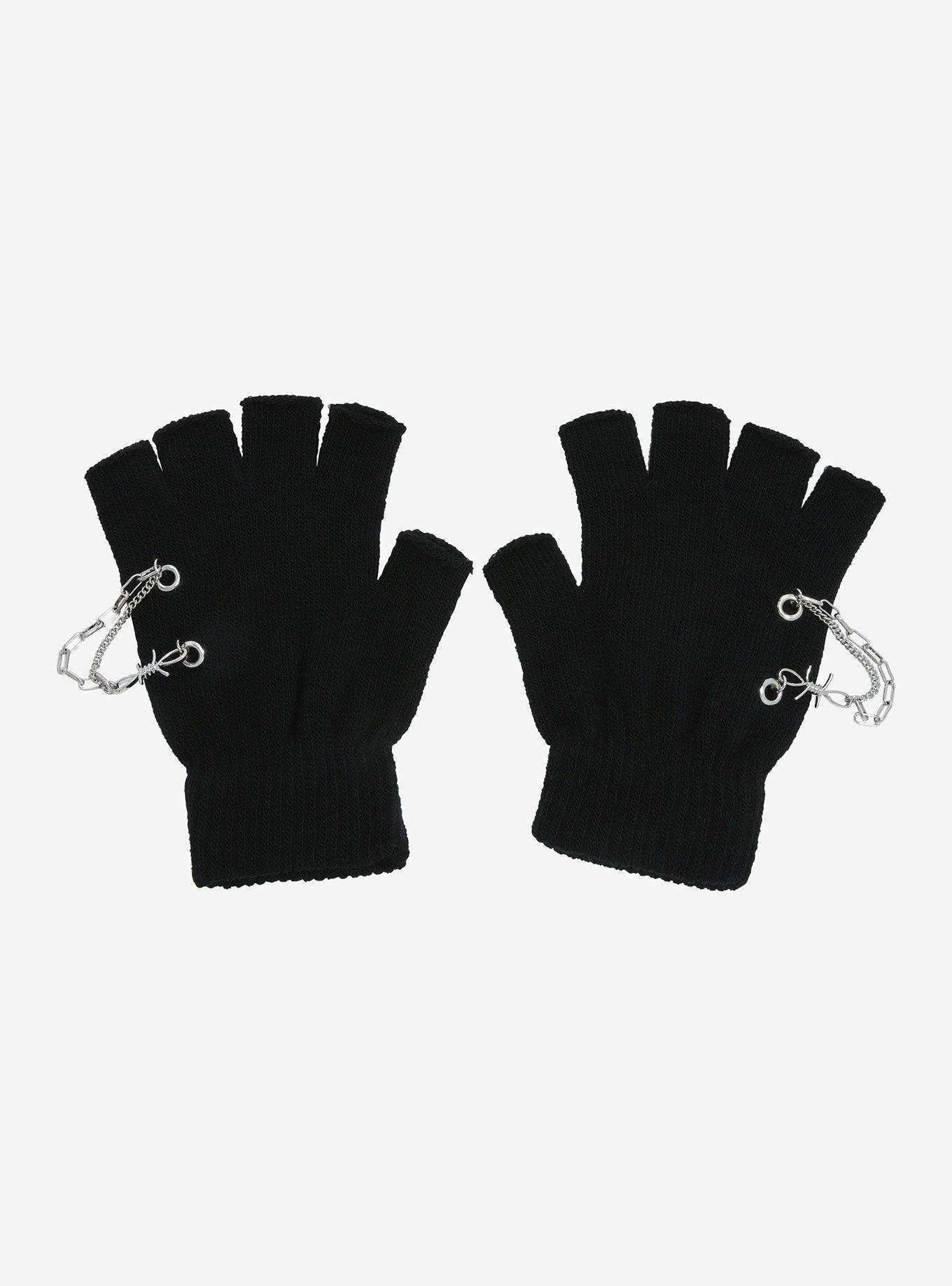 Black Barbed Wire Chain Fingerless Gloves