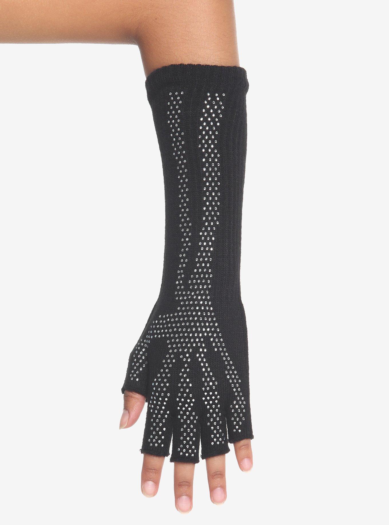 Skeleton Rhinestone Fingerless Gloves, , hi-res