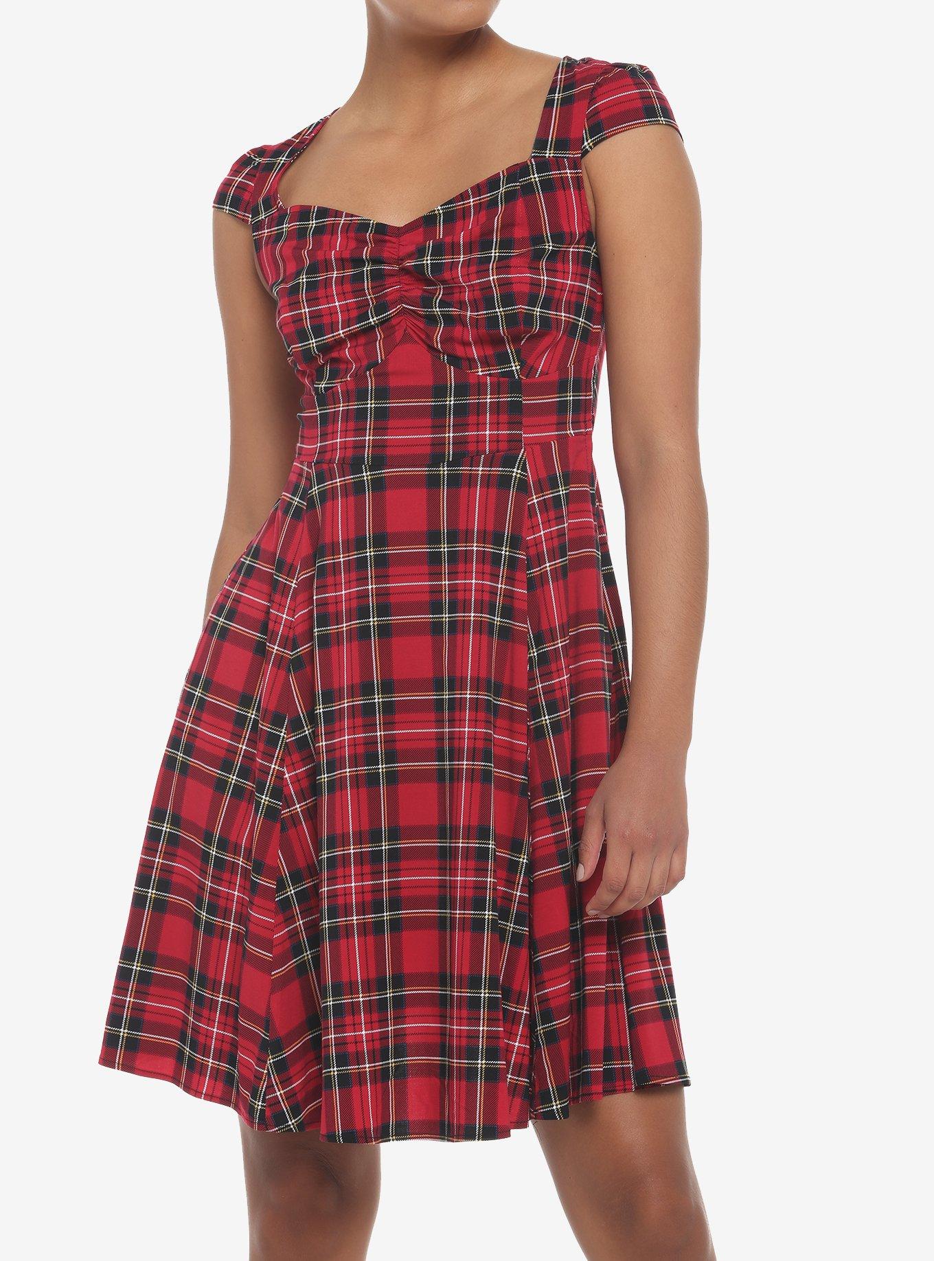 Red Plaid Retro Sweetheart Dress, PLAID - RED, hi-res