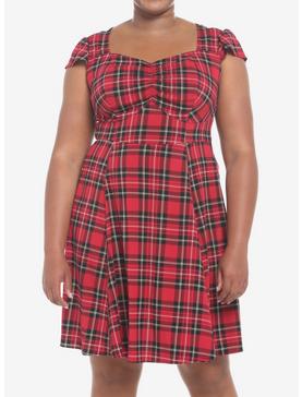 Red Plaid Retro Sweetheart Dress Plus Size, , hi-res