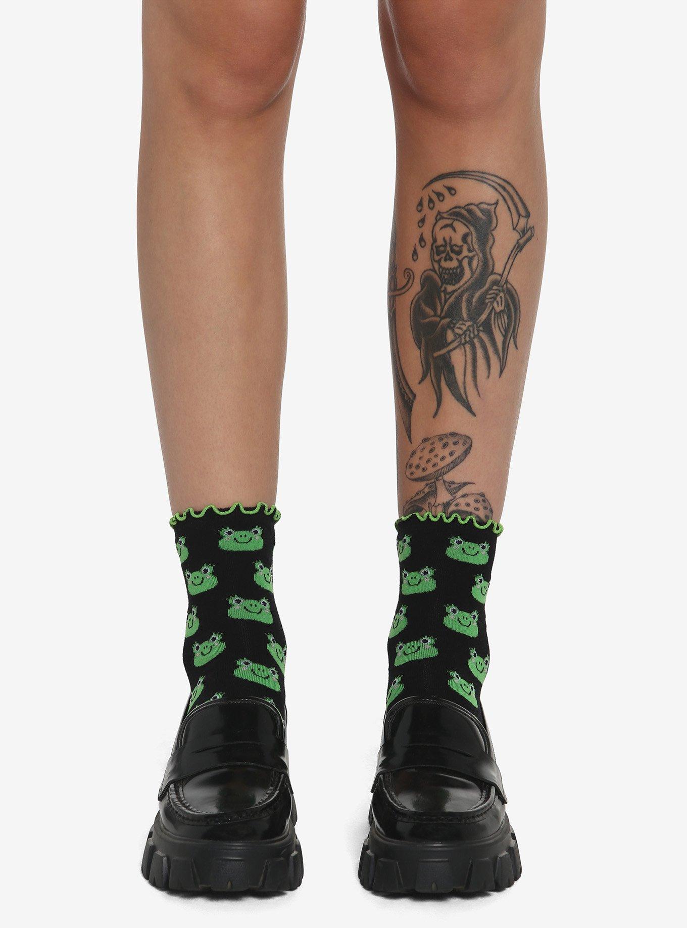 Kawaii Frog Lettuce Trim Ankle Socks, , hi-res