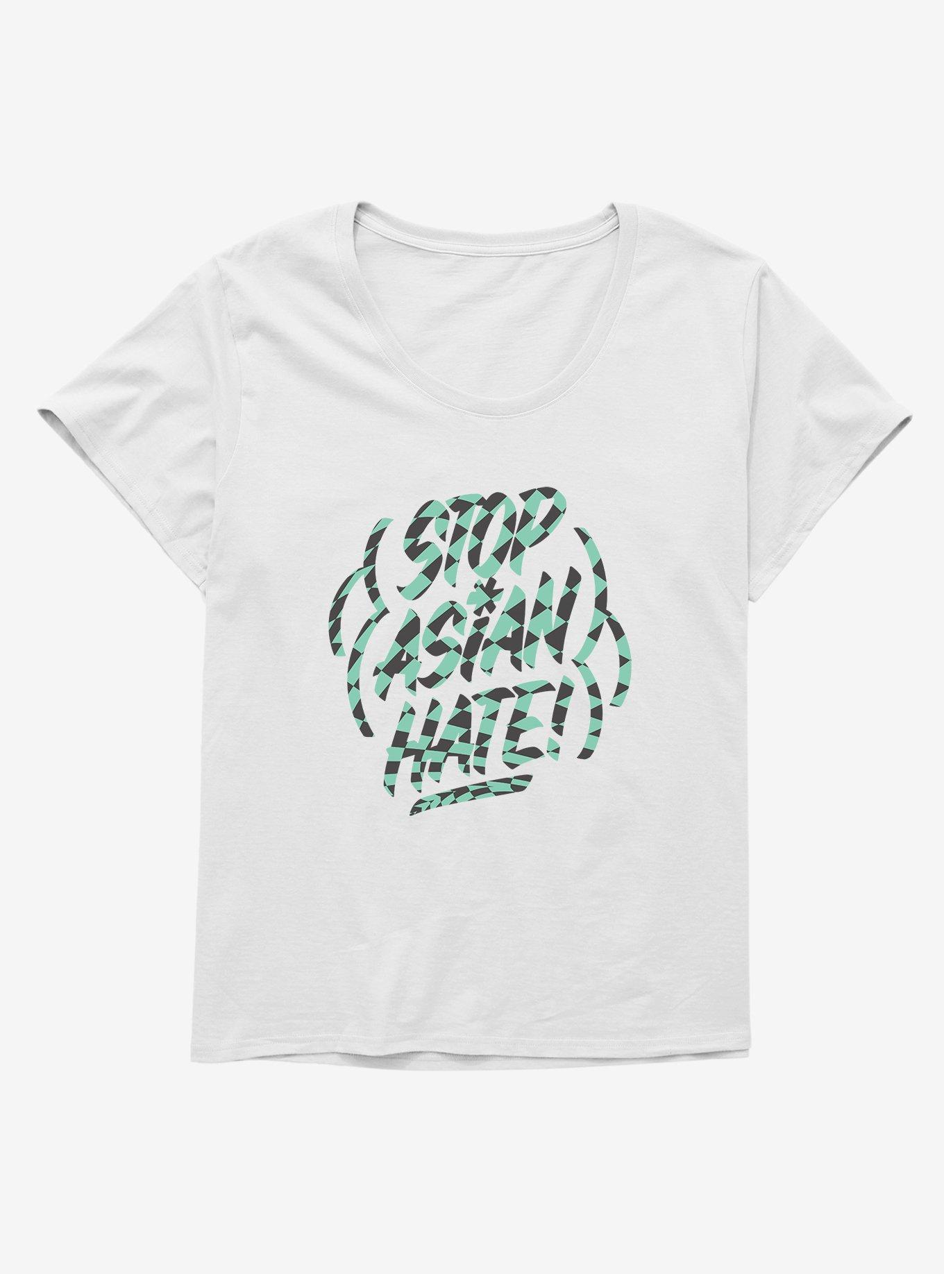 Checkered Stop Asian Hate Girls T-Shirt Plus Size, WHITE, hi-res