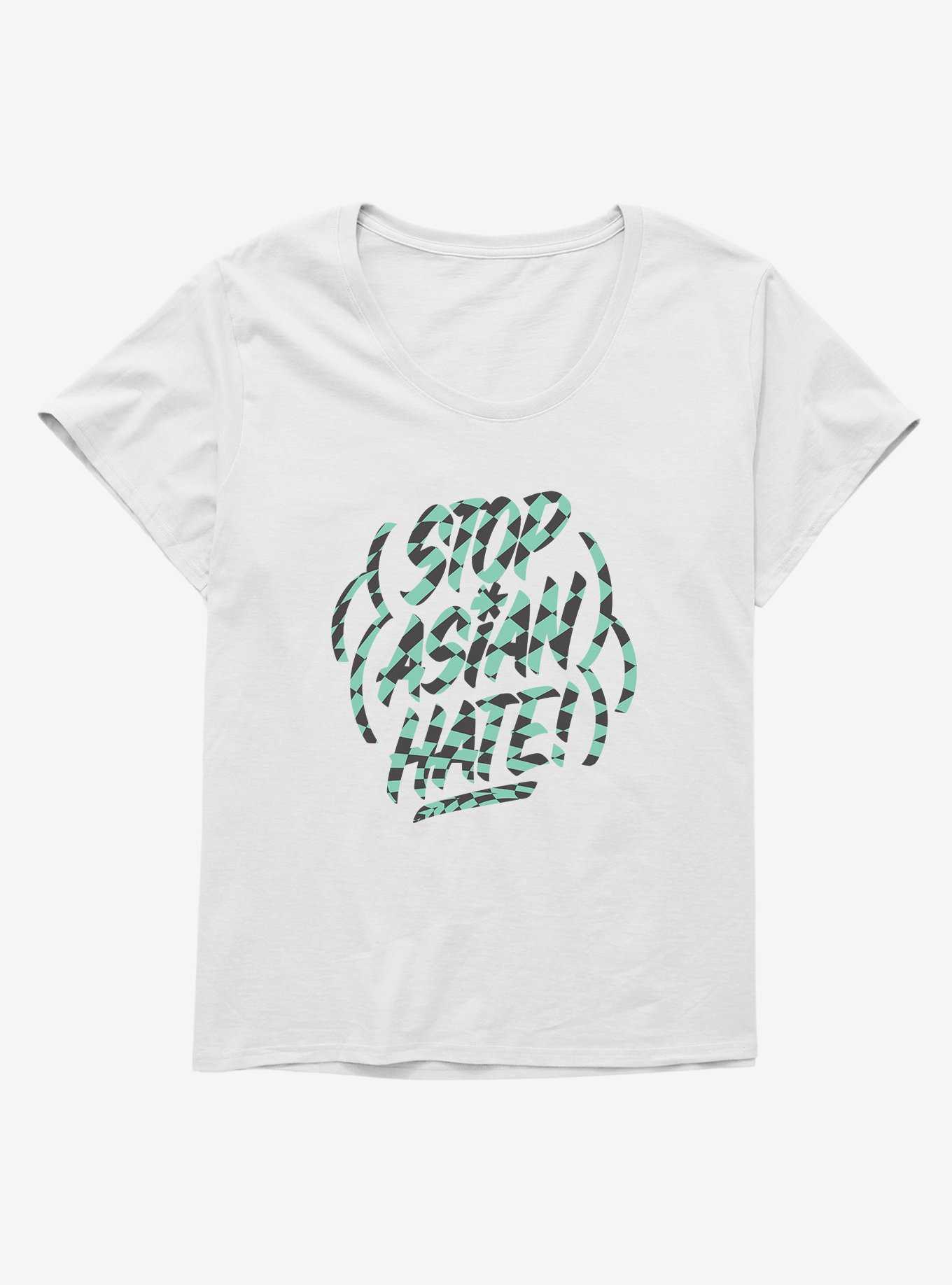 Checkered Stop Asian Hate Girls T-Shirt Plus Size, , hi-res