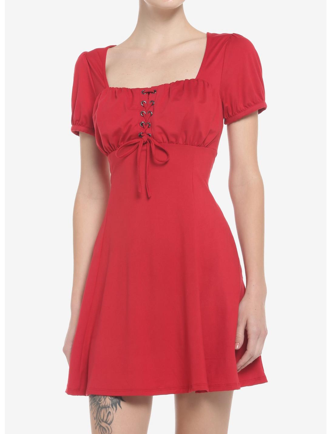Red Empire Waist Dress, RED, hi-res