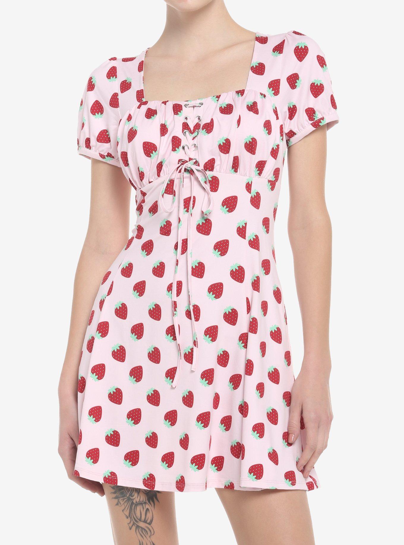 Strawberry Empire Waist Dress, PINK, hi-res