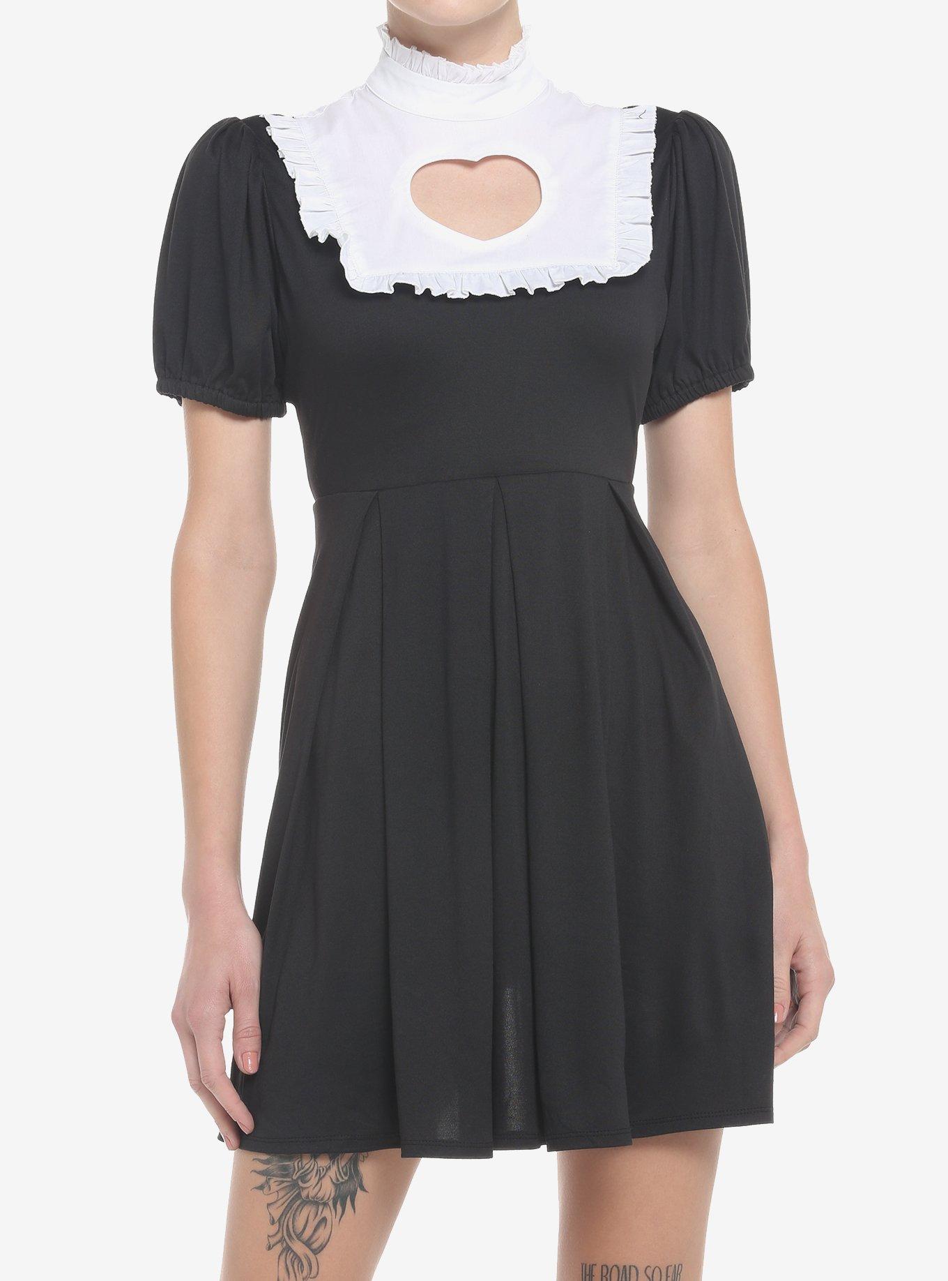 Black Heart Cutout High-Collar Dress, BLACK, hi-res