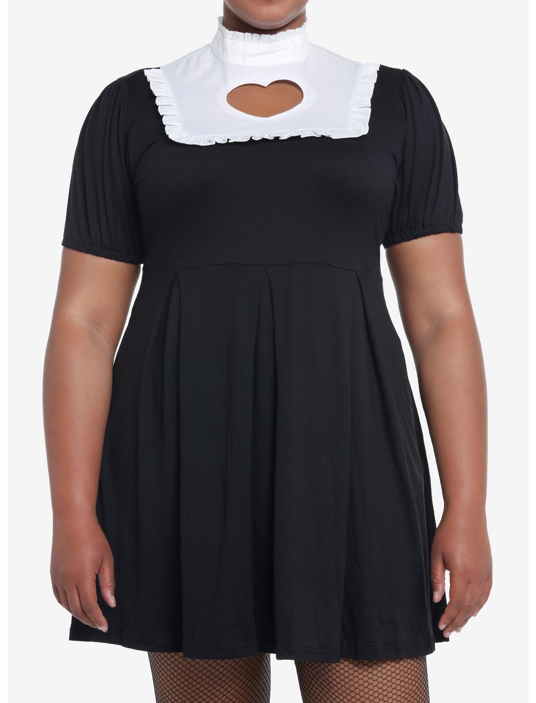 Sweet Society Black Heart Cutout High-Collar Dress Plus Size, BLACK, hi-res
