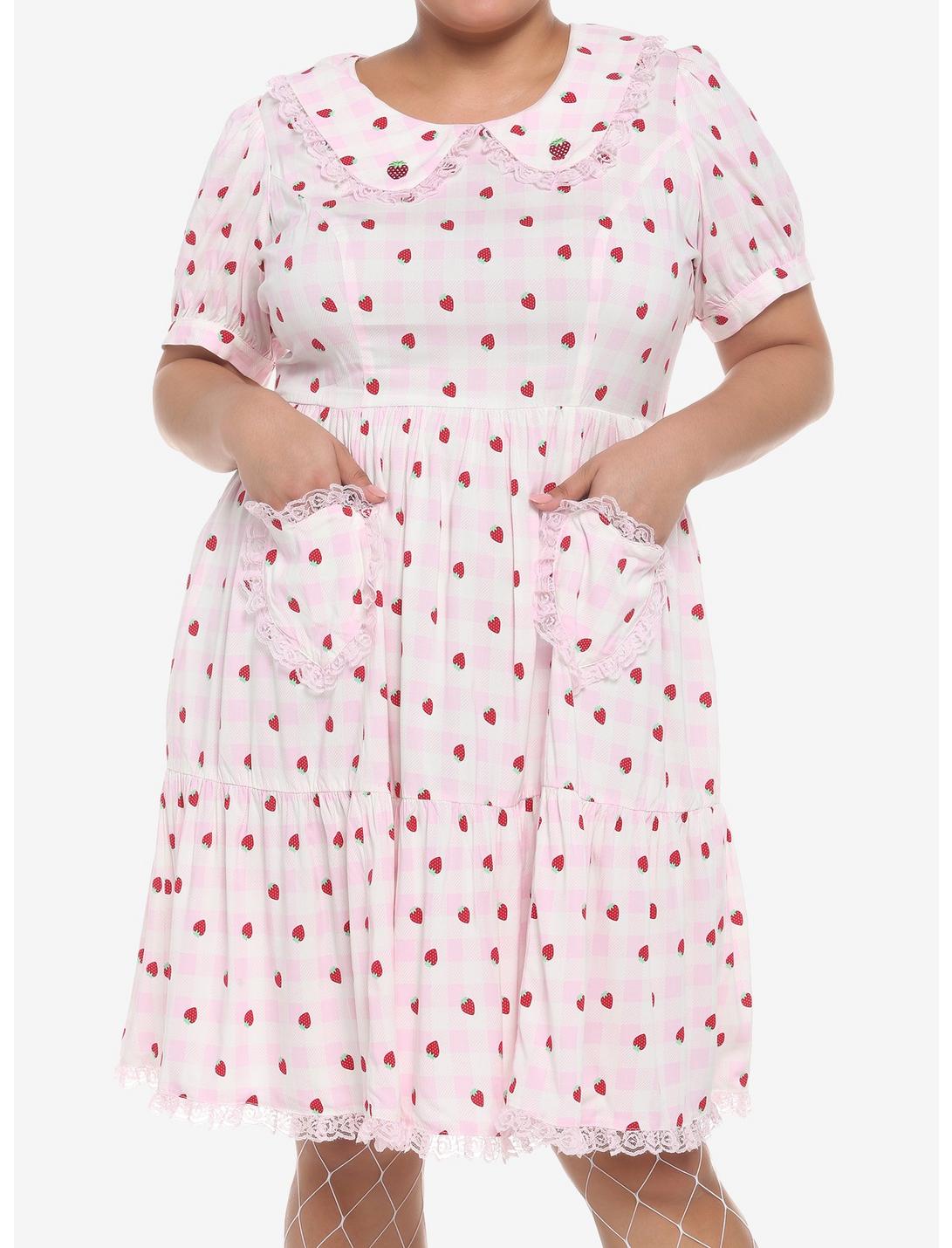 Strawberry Gingham Collar Dress Plus Size, GINGHAM PLAID, hi-res