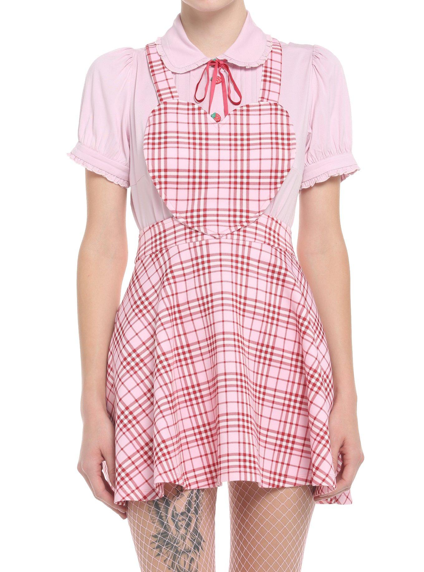 Pink & Red Plaid Heart Skirtall, , hi-res