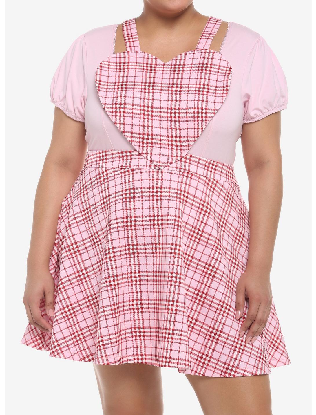 Pink & Red Plaid Heart Skirtall Plus Size, PLAID - PINK, hi-res