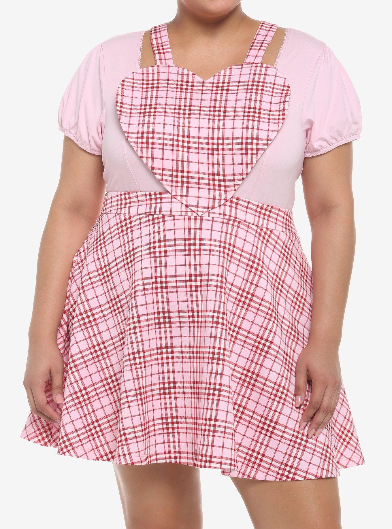 Pink & Red Plaid Heart Skirtall Plus Size, PLAID - PINK, hi-res