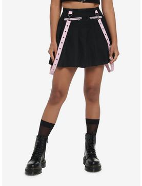 Pink Grommet Suspender Pleated Skirt, , hi-res