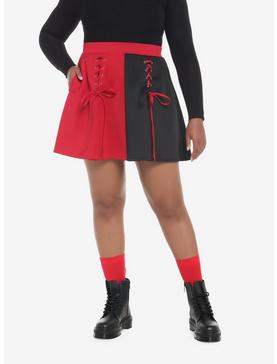 Red & Black Split Lace-Up Skirt Plus Size, , hi-res