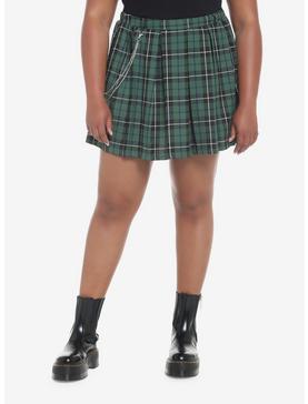 Green Plaid Chain Mini Skirt Plus Size, , hi-res
