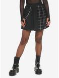 Black & Pink Plaid Split Pleated Skirt, SPLIT GRID, hi-res