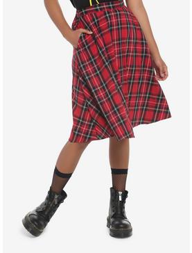 Red Plaid Midi Skirt, , hi-res