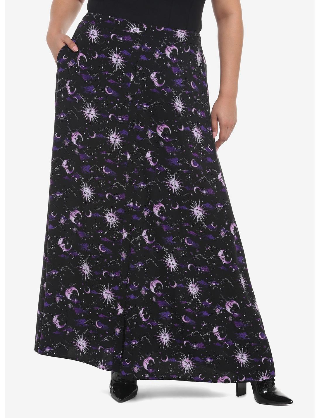 Celestial Print Maxi Skirt Plus Size, PURPLE, hi-res