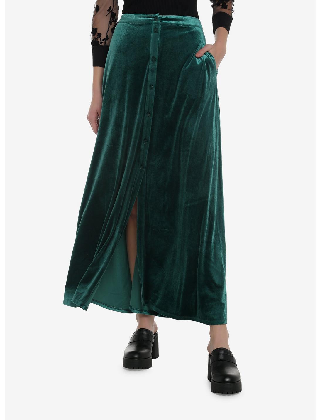Green Velvet Maxi Skirt, FOREST GREEN, hi-res