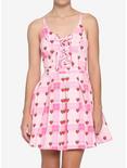 Strawberry Plaid Lace-Up Dress, PINK, hi-res