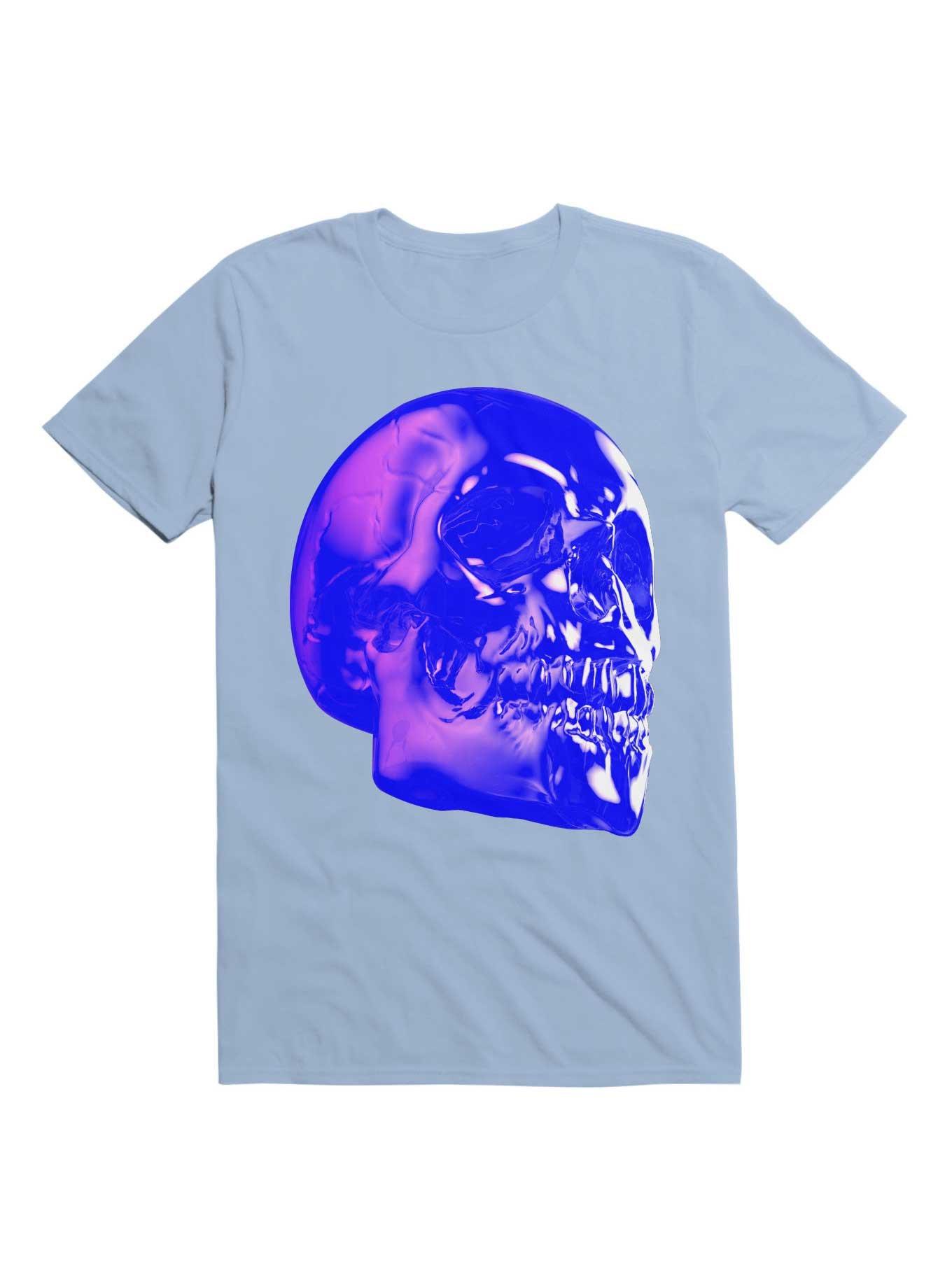 Skull Horror Synthwave Undead Skull 3D T-Shirt, LIGHT BLUE, hi-res