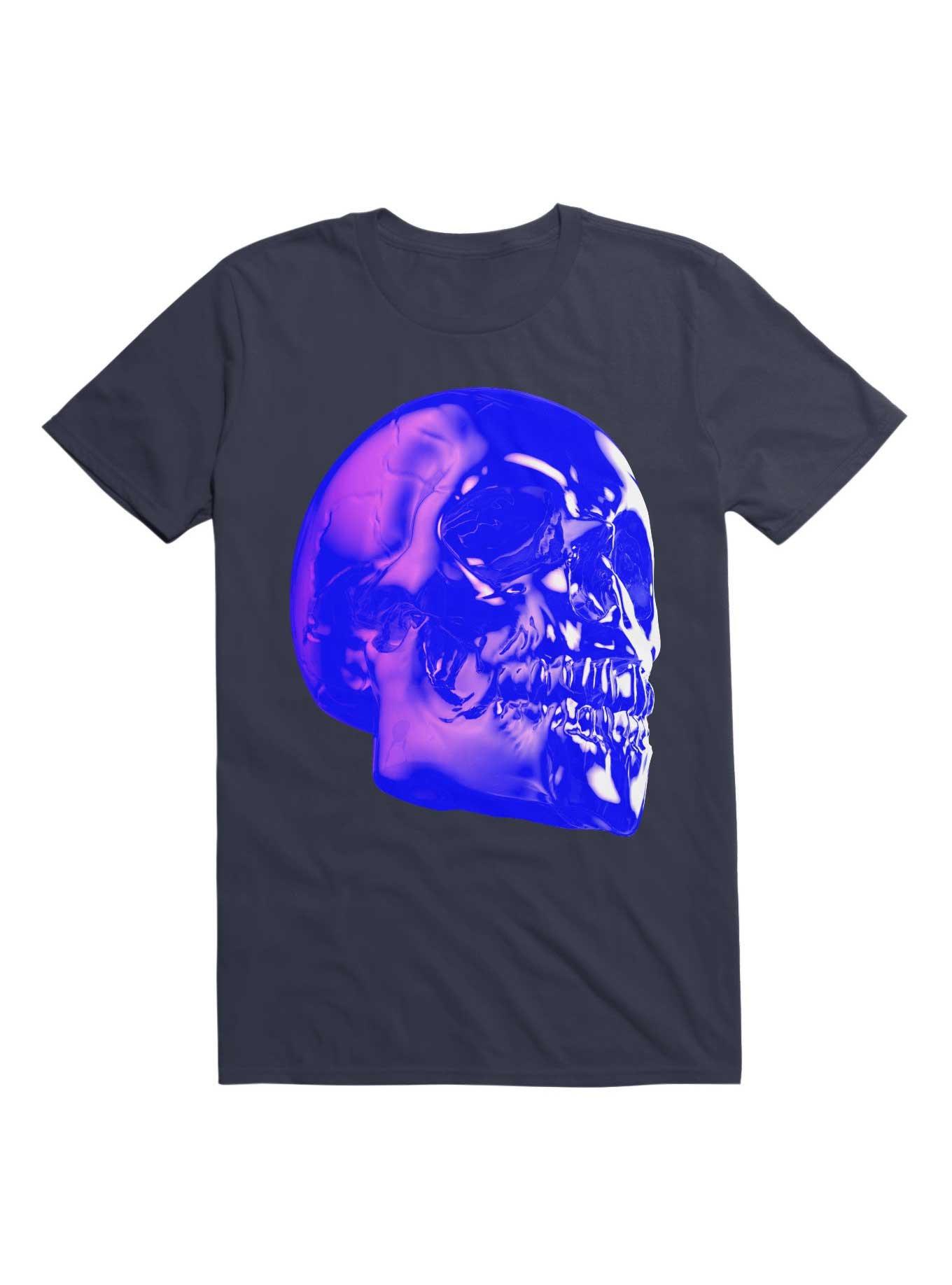 Skull Horror Synthwave Undead Skull 3D T-Shirt, NAVY, hi-res