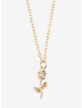 Plus Size Disney Beauty And The Beast Gold Rose Necklace, , hi-res
