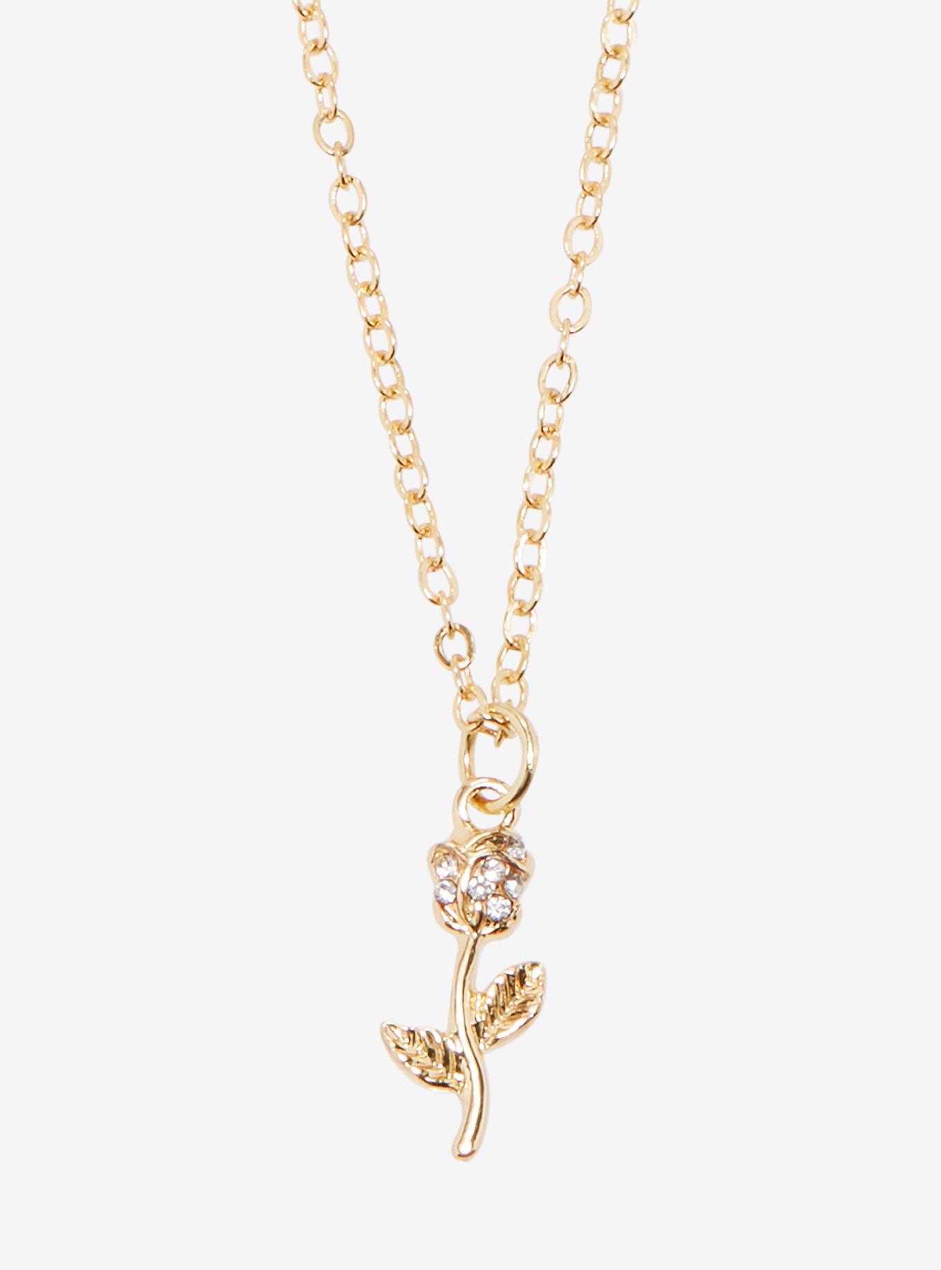 Disney Beauty And The Beast Gold Rose Necklace, , hi-res