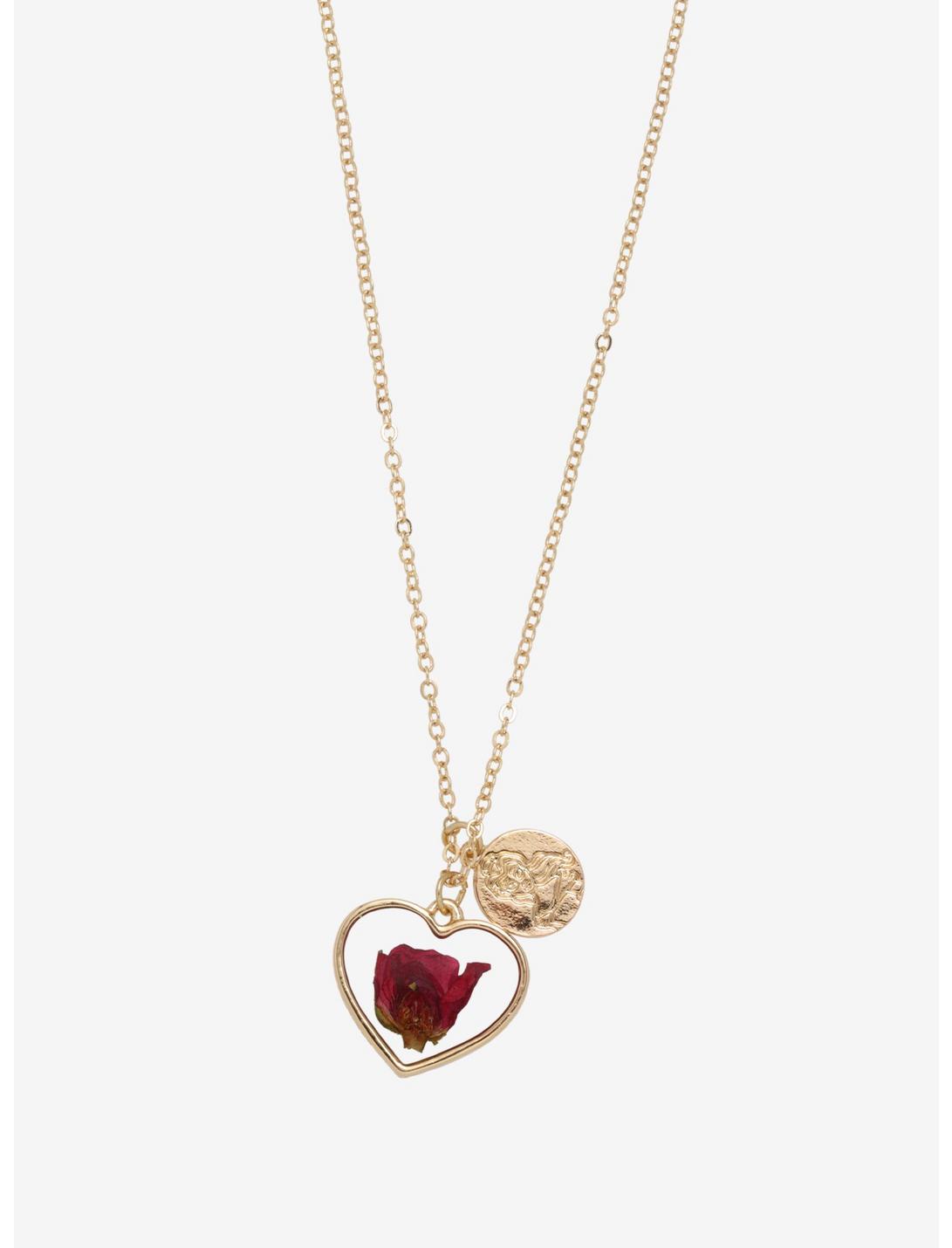 Disney Beauty And The Beast Heart Pressed Flower Necklace, , hi-res