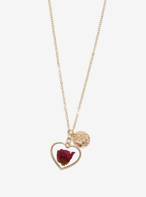 Disney Beauty And The Beast Heart Pressed Flower Necklace | Hot Topic